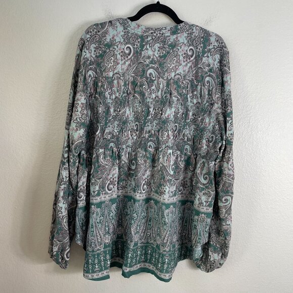 Knox Rose Womens Plus XXL Paisley Long Sleeve Boho Blouse Top - Picture 9 of 10